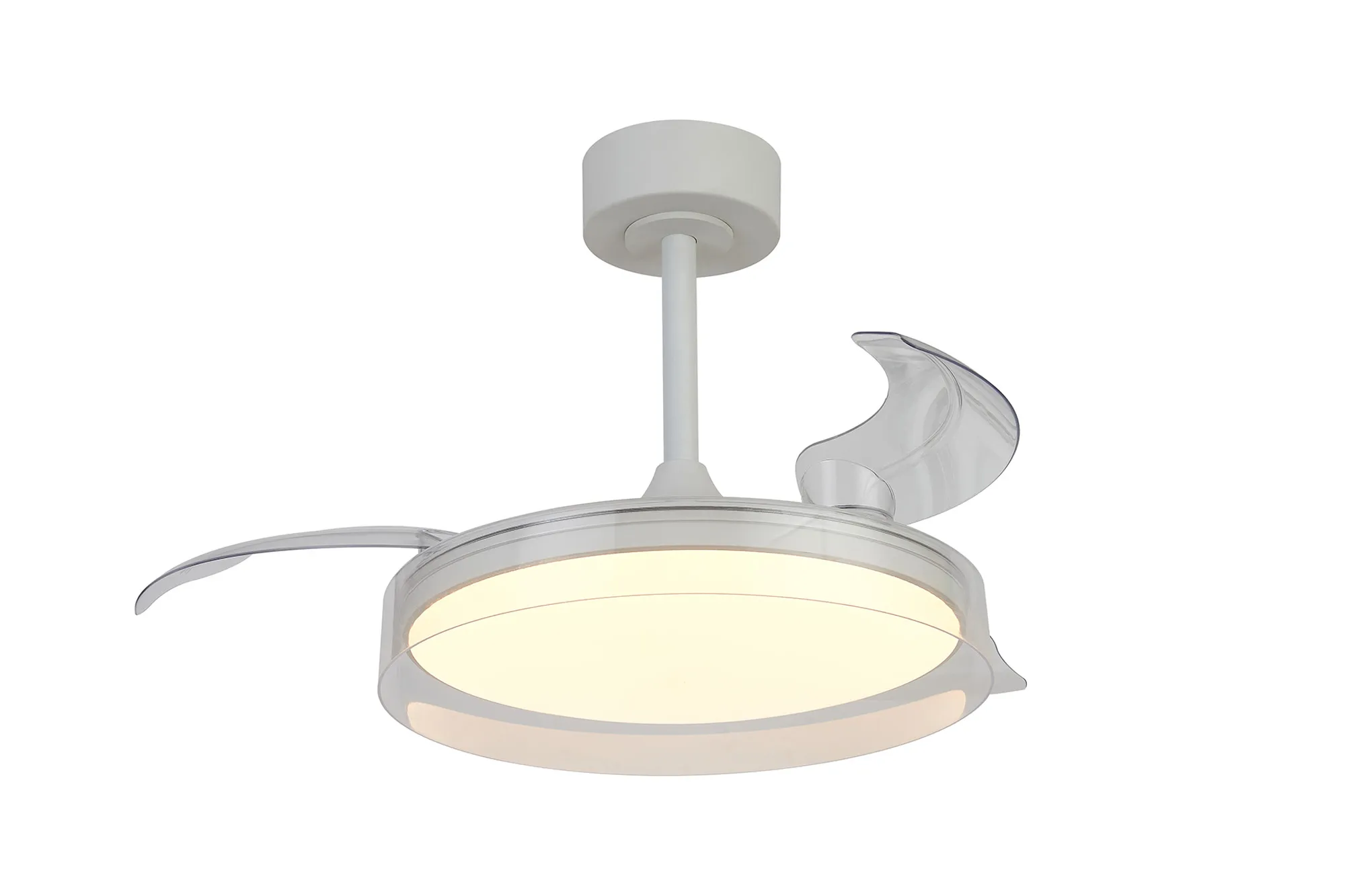 M9527  Glass Fan 44cm 36W LED Dimmable Ceiling Light With Built-In 25W DC Fan, 3000-5000K Remote Control, 5710lm, White/Clear, 5yrs Warranty